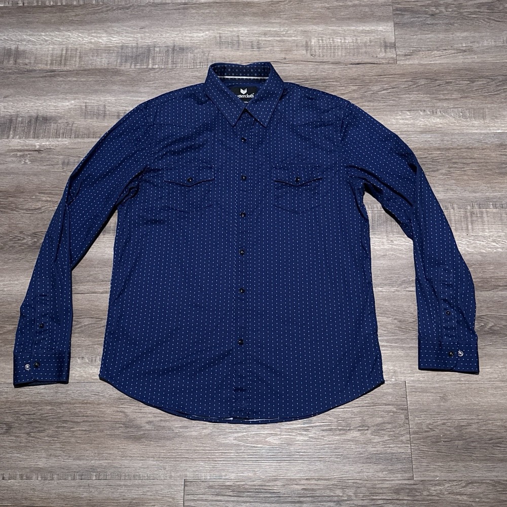 Butter Cloth Men's Large Regular Fit Blue Geometric Pearl Snap Long Sleeve Shirt